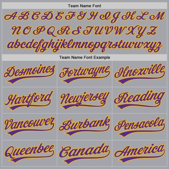 Graues, individuelles authentisches lila-goldenes Baseballtrikot Graues, individuelles authentisches lila-goldenes Baseballtrikot